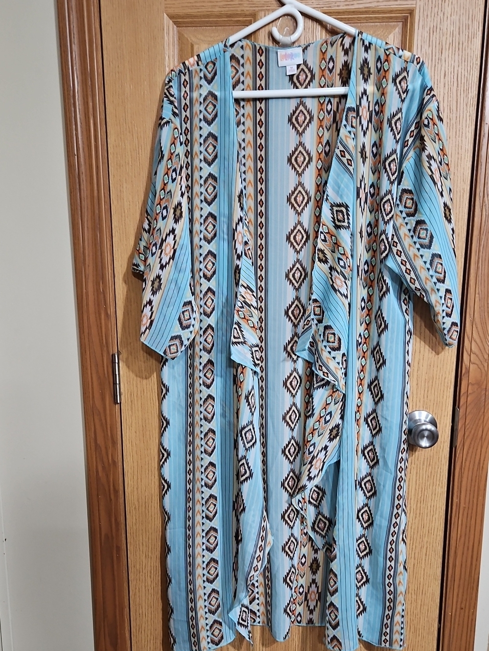 LuLaRoe Light Blue and Brown Aztec Top